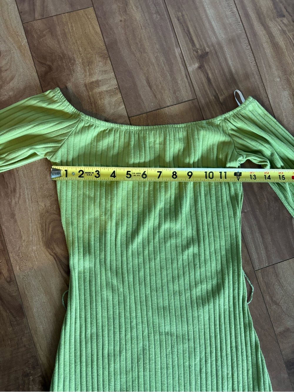 Off-Shoulder Ribbed Dress - Lime Green - Picture 4 of 7